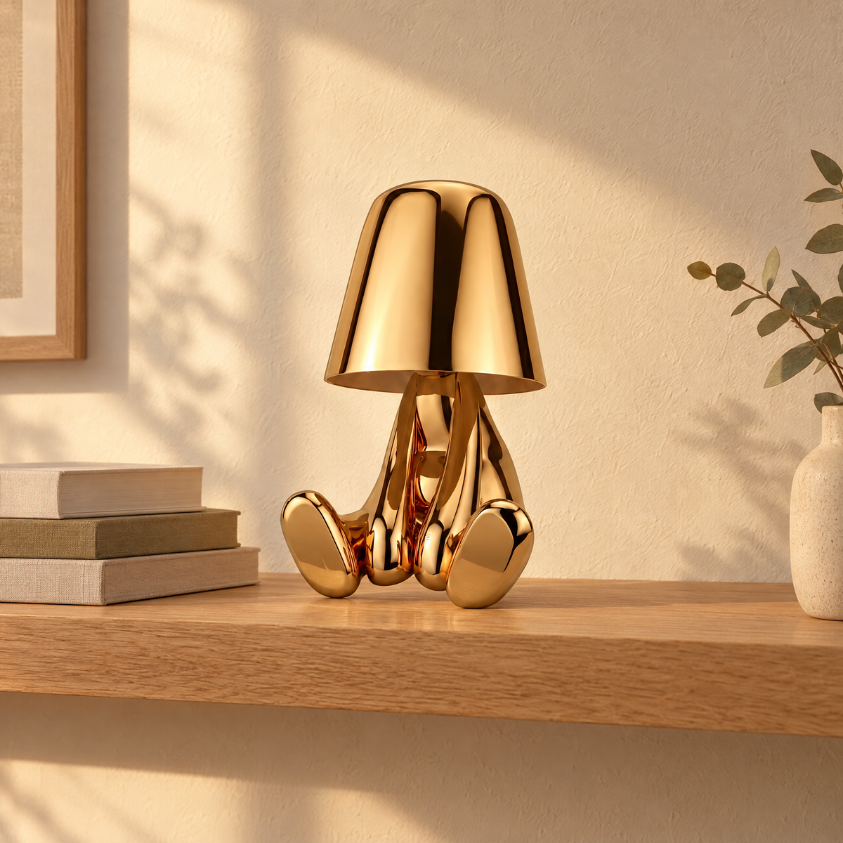 Thinker bordslampa på en hylla i eftermiddagsljus